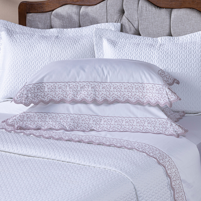Roupa de Cama Lençol Queen Oliviéri Percal 400 Fios Egípcio Bordado 100% Algodão 04 Peças - Rosê