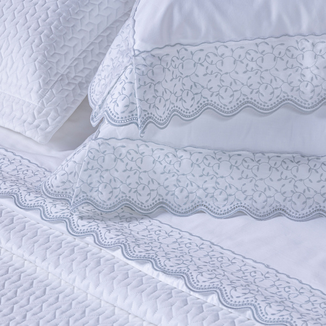 Roupa de Cama Lençol Queen Oliviéri Percal 400 Fios Egípcio Bordado 100% Algodão 04 Peças - Cinza