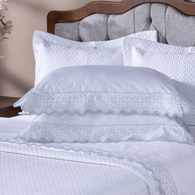 Roupa de Cama Lençol Queen Oliviéri Percal 400 Fios Egípcio Bordado 100% Algodão 04 Peças - Cinza