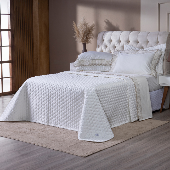 Roupa de Cama Lençol Queen Oliviéri Percal 400 Fios Egípcio Bordado 100% Algodão 04 Peças - Dourado