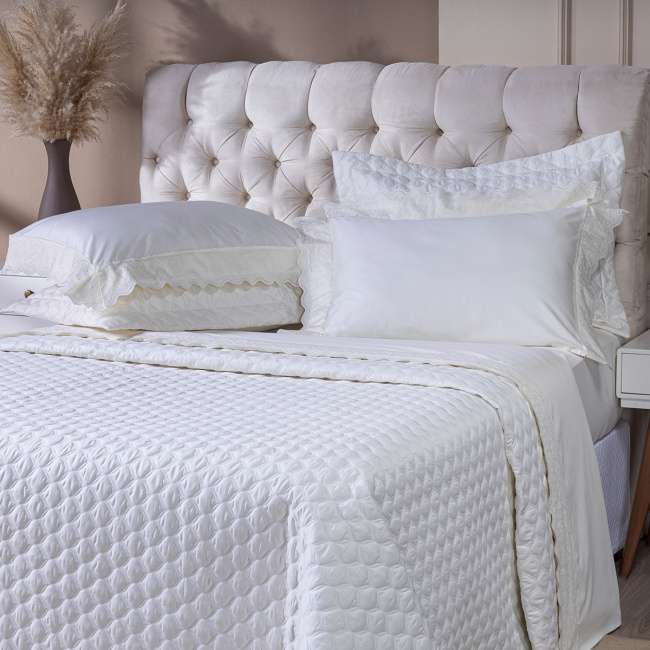 Roupa de Cama Lençol Queen Oliviéri Percal 400 Fios Egípcio Bordado 100% Algodão 04 Peças - Palha