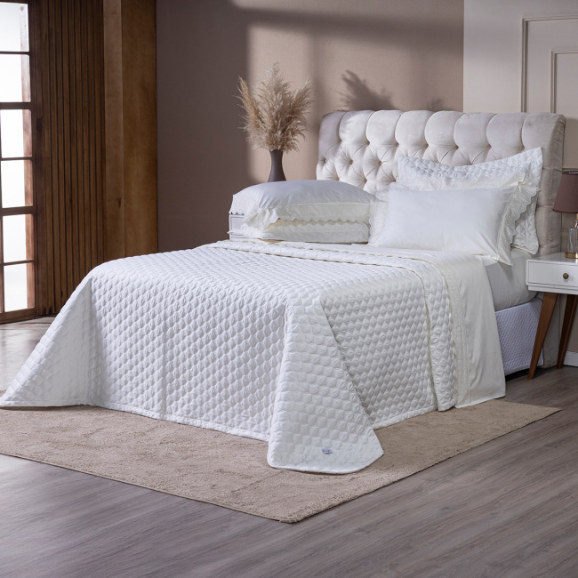 Roupa de Cama Lençol Queen Oliviéri Percal 400 Fios Egípcio Bordado 100% Algodão 04 Peças - Palha