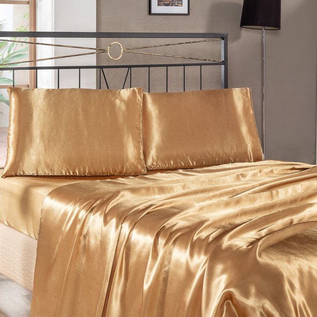 Roupa de Cama Queen Seda Tecido Extra Macio 2,60m x 2,40m 04 Peças - Dourado