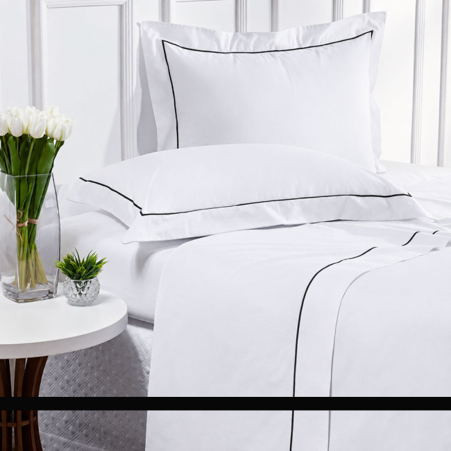 Roupa de Cama Solteiro Glass Clean em Algodão 200 Fios 3 Pcs - Branco / Preto