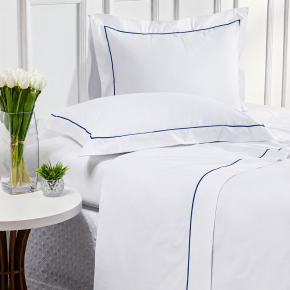 Roupa de Cama Solteiro King Glass Clean 200 Fios 100% Algodão 03 Peças - Branco / Azul Marinho