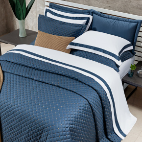 Roupa de Cama Solteiro King Laisa 400 Fios Egípcio 100% Algodão 03 Peças - Azul