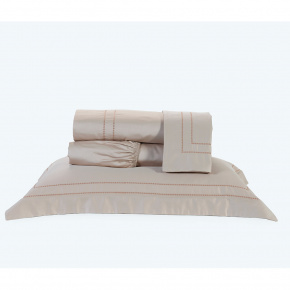 Roupa de Cama Lençol Solteiro Pádua 400 Fios Egípcio 100% Algodão Bordado Ponto Ajour 03 Peças - Cáqui