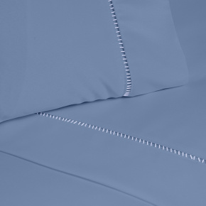Roupa de Cama Lençol Solteiro Suavit Percal 400 Fios Ponto Palito 03 Peças - Azul