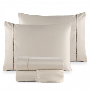 Roupa de Cama Lençol Solteiro Suavit Percal 400 Fios Ponto Palito 03 Peças - Bege