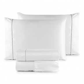 Roupa de Cama Lençol Solteiro Suavit Percal 400 Fios Ponto Palito 03 Peças - Branco