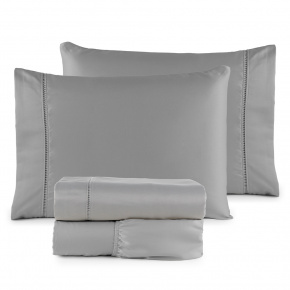 Roupa de Cama Lençol Solteiro Suavit Percal 400 Fios Ponto Palito 03 Peças - Cinza