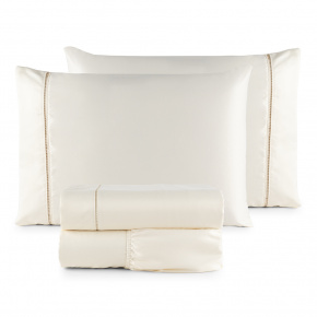 Roupa de Cama Lençol Solteiro Suavit Percal 400 Fios Ponto Palito 03 Peças - Palha
