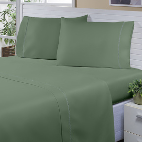 Roupa de Cama Lençol Solteiro Suavit Percal 400 Fios Ponto Palito 03 Peças - Verde