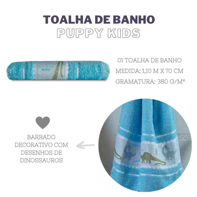 Toalha de Banho Avulsa Infantil Puppy Gramatura 380 g/m² 01 Peça - Azul