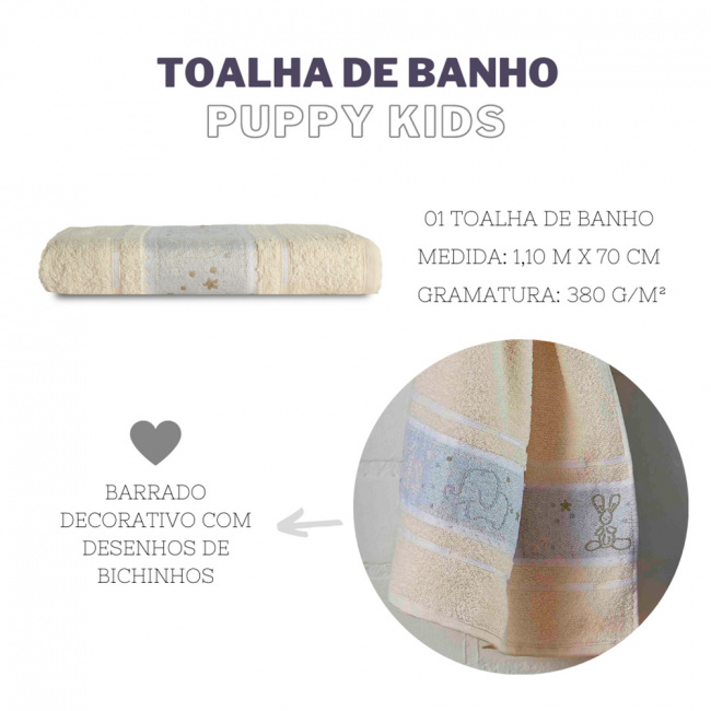 Toalha de Banho Avulsa Infantil Puppy Gramatura 380 g/m² 01 Peça - Nude