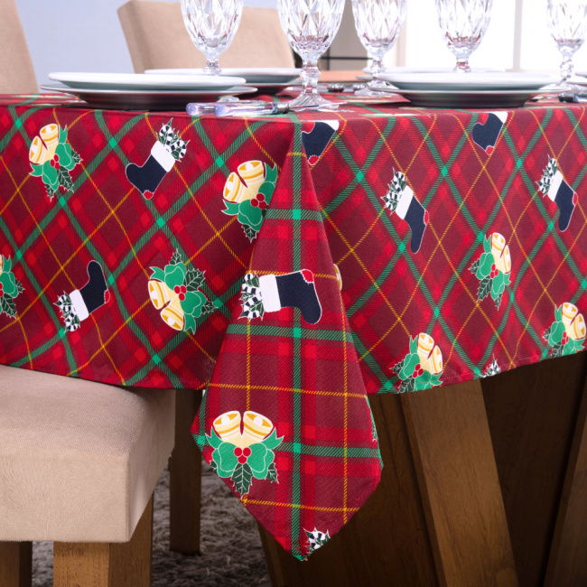 Toalha de Mesa Natal Estampado para 04 Lugares - Xadrez Vermelho