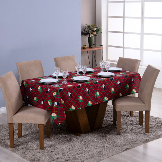 Toalha de Mesa Natal Estampado para 04 Lugares - Xadrez Vermelho