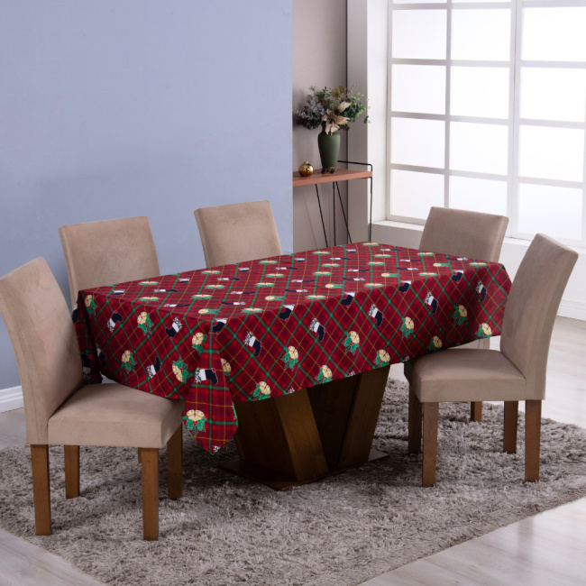 Toalha de Mesa Natal Estampado para 04 Lugares - Xadrez Vermelho