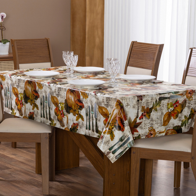 Toalha de Mesa Retangular 6 Lugares Plástico Térmico 2,20m x 1,40m - Abóbora