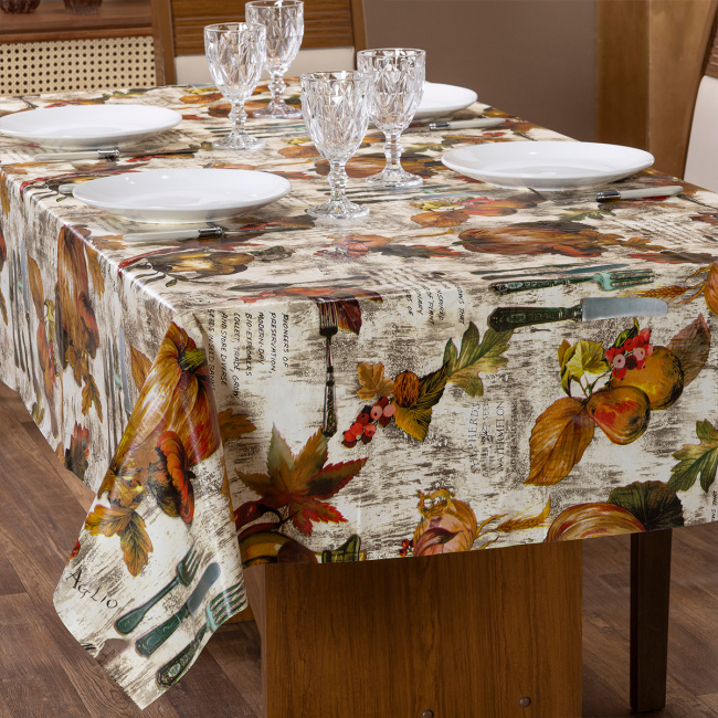 Toalha de Mesa Retangular 6 Lugares Plástico Térmico 2,20m x 1,40m - Abóbora