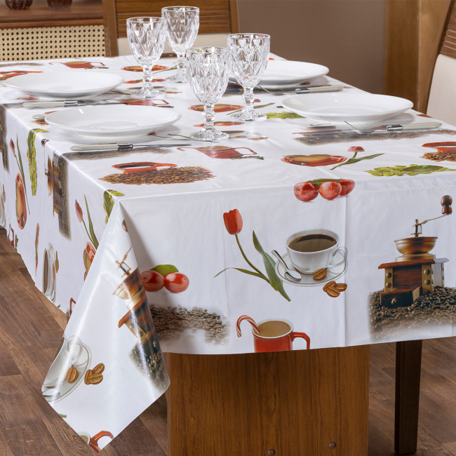 Toalha de Mesa Retangular 6 Lugares Plástico Térmico 2,20m x 1,40m - Café
