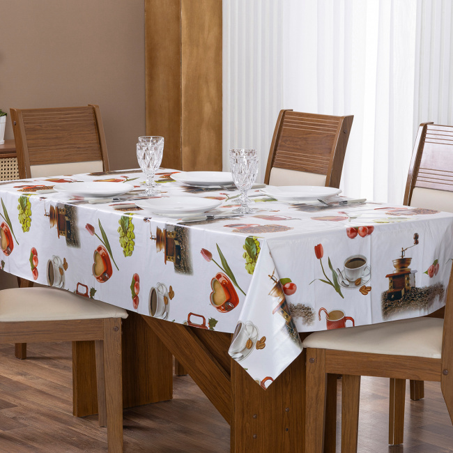 Toalha de Mesa Retangular 6 Lugares Plástico Térmico 2,20m x 1,40m - Café