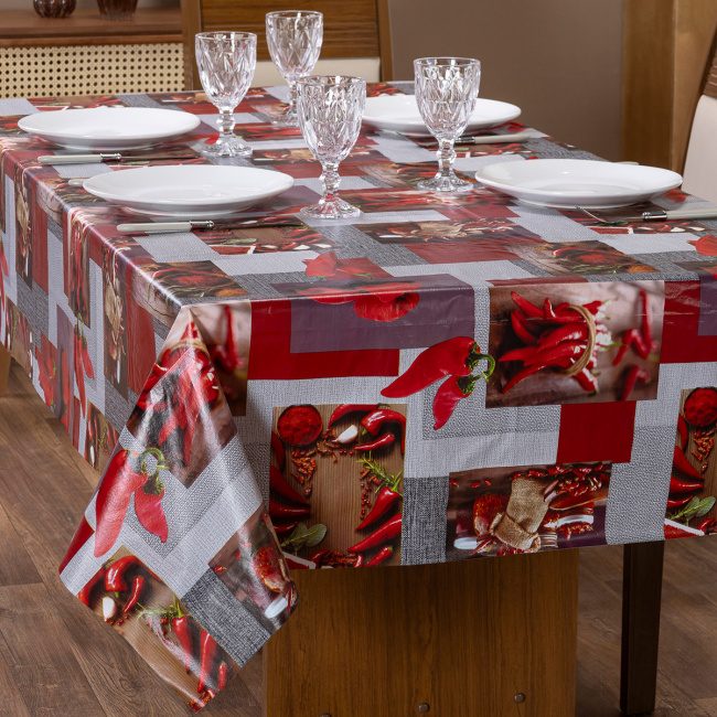 Toalha de Mesa Retangular 6 Lugares Plástico Térmico 2,20m x 1,40m - Pimenta