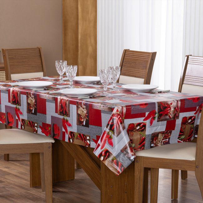 Toalha de Mesa Retangular 6 Lugares Plástico Térmico 2,20m x 1,40m - Pimenta