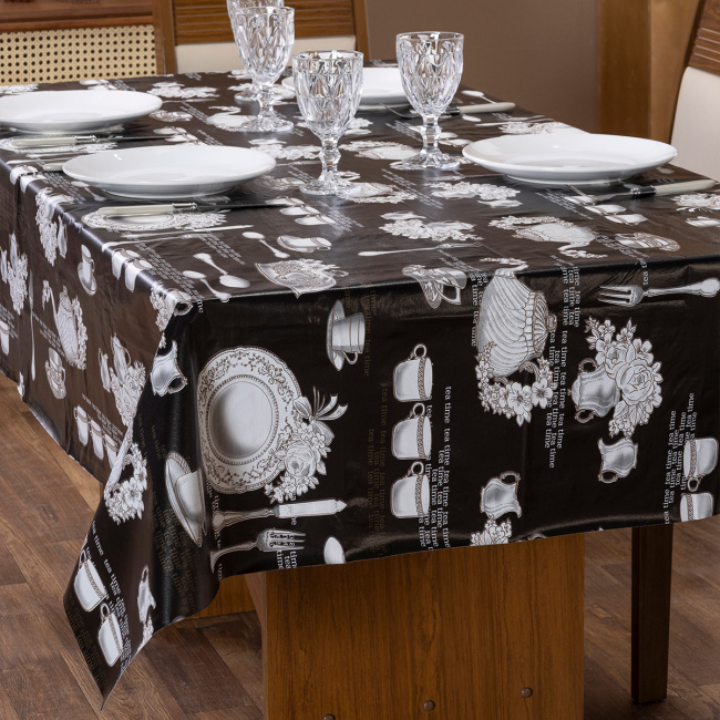 Toalha de Mesa Retangular 6 Lugares Plástico Térmico 2,20m x 1,40m - Xícara