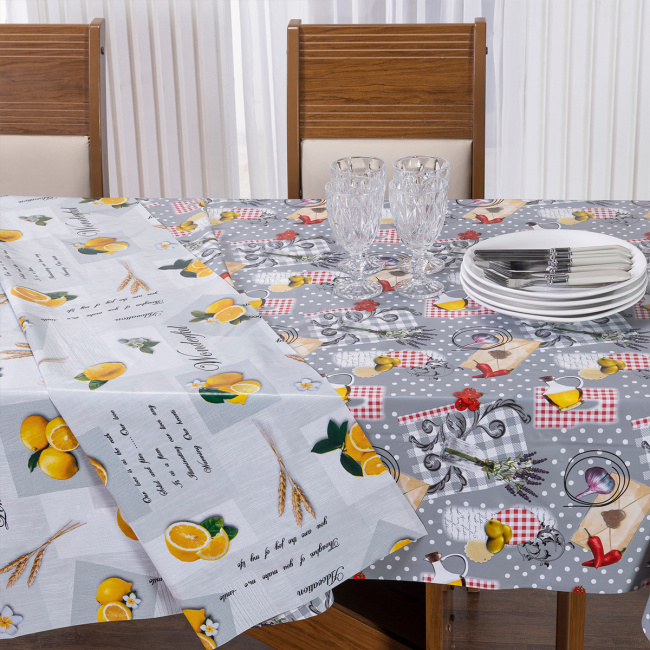 Toalha de Mesa Retangular Dupla Face 2,20m x 1,40m 6 Lugares - Laranjas