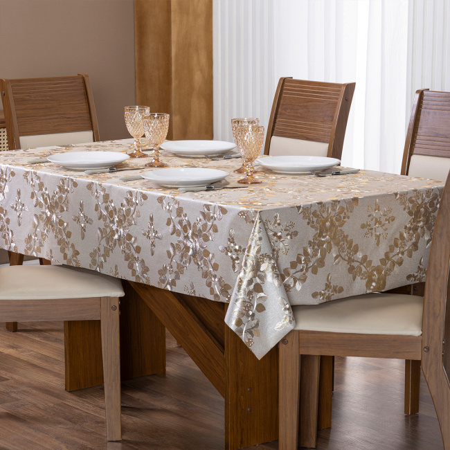 Toalha de Mesa Retangular Térmico 2,50m x 1,40m 6 a 8 Lugares - Folhas