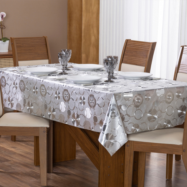 Toalha de Mesa Retangular Térmico 2,50m x 1,40m 6 a 8 Lugares - Prata