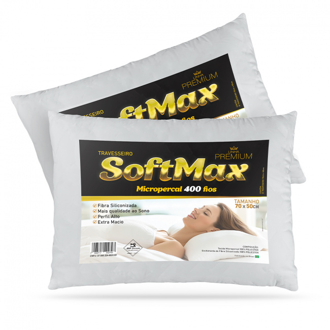 Travesseiro Softmax Micropercal 400 Fios 70cm x 50cm 02 Peças