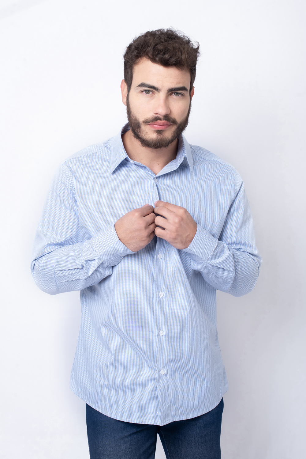 CAMISA LARGA OVERSIZE XADREZ - Azul-claro