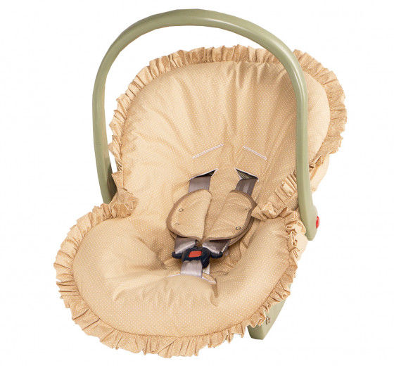 Capa para Bebê Conforto Poá Bege + Protetor de Cinto 02 peças