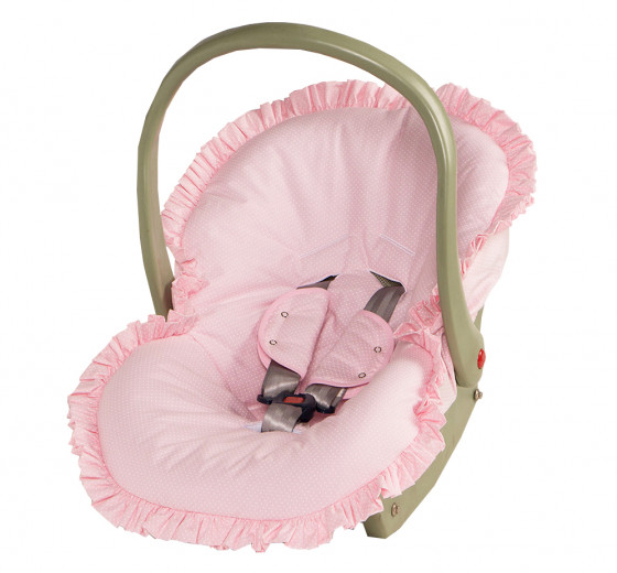 Capa para Bebê Conforto Poá Rosa + Protetor de Cinto 02 peças