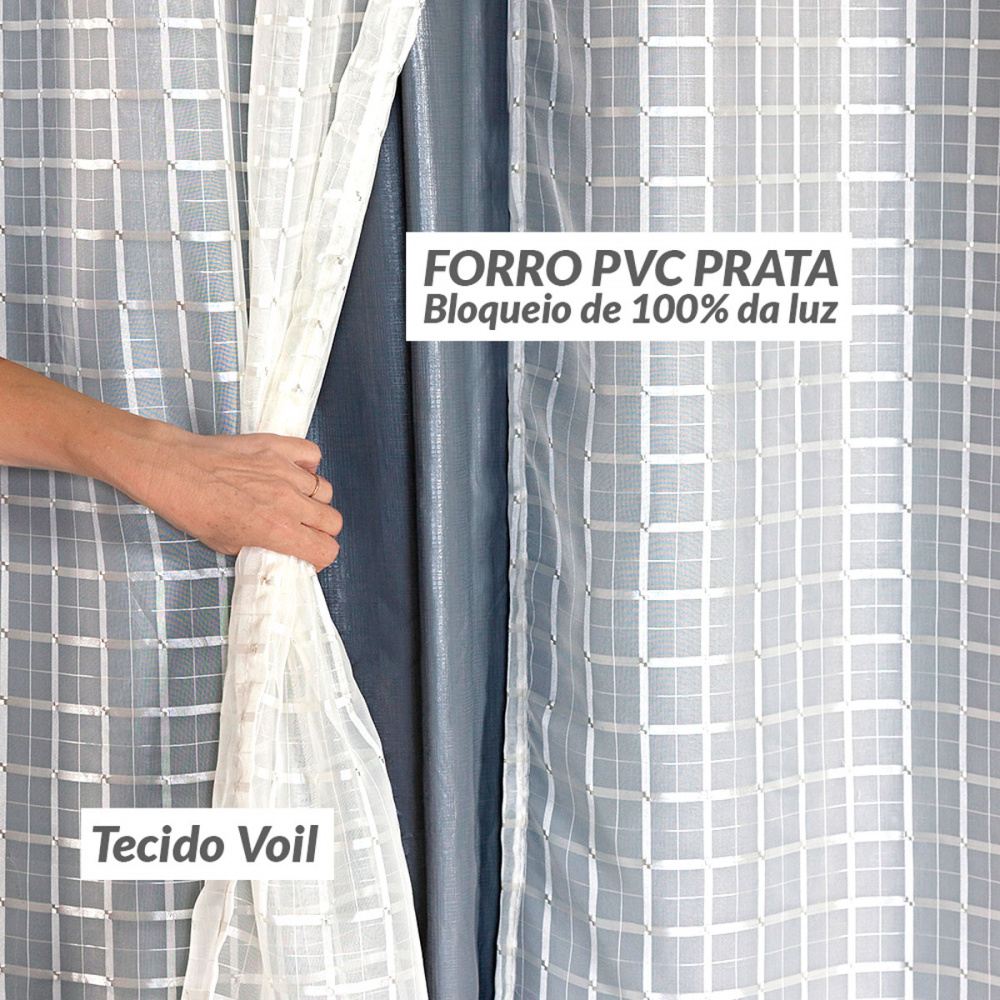 Cortina Corta Luz com Voil Xadrez 2,70m x 2,30m Bege - Sucadu Enxovais