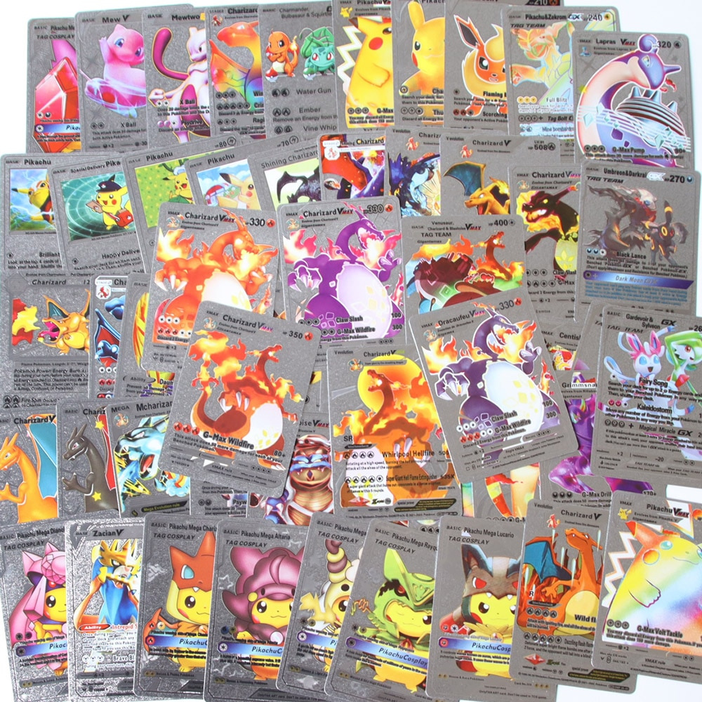 Cartas de Batalha Pokemon com Caixa, Coleção Rara, Cartão Dourado, Alemão,  Inglês, Espanhol, Francês, Charizard, Pikachu, Brinquedos Infantis, 55  peças - AliExpress