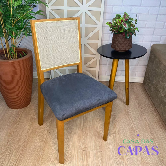 Capa para Assento de Cadeira  em Suede - Cinza Chumbo