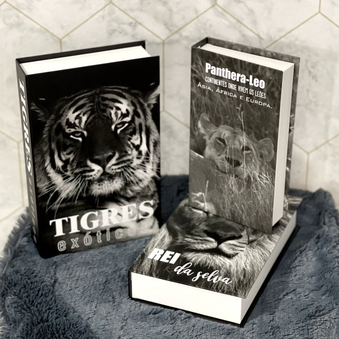 Conjunto Caixa Porta Objetos/Livro Decorativa Luxo - Tigre