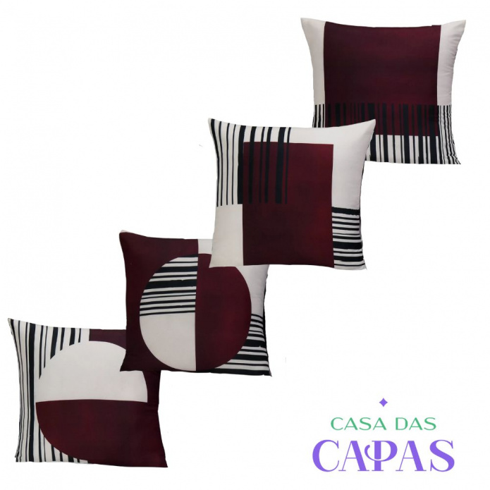 Kit 4 Capas de Almofada -Abstrato Vinho