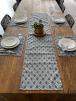 Kit 4 Jogo Americano Jacquard Imp. +Caminho de Mesa- Tressê Azul