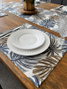 Kit 8 Jogo Americano Jacquard Imp +Caminho de Mesa- Folhagem Azul