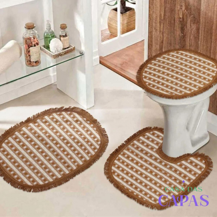 Kit Tapete De Banheiro 3 Peças Antiderrapante - Egito Caramelo