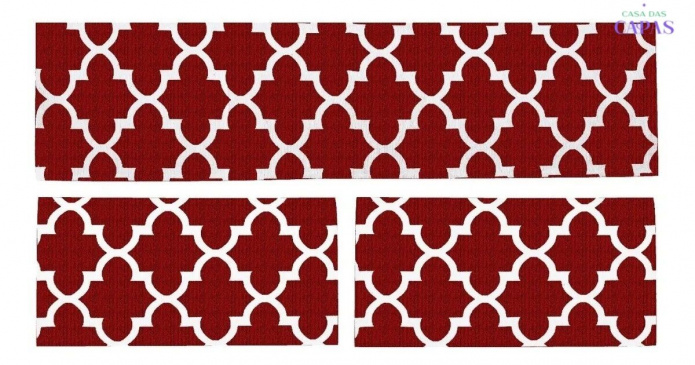 Kit Tapete De Cozinha Luxo Vermelho 3 Peças Antiderrapante