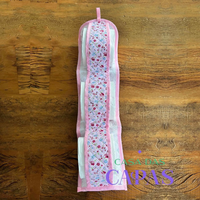 Porta Papel Higiênico em Tecido- Florido Rosa Bebê