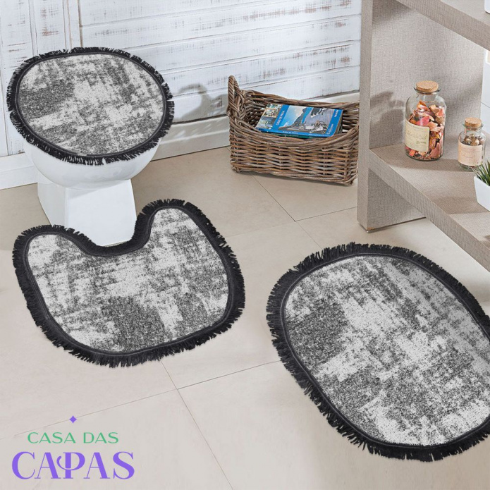 Tapete De Banheiro Kit Vênus Cinza  3 Peças Antiderrapante