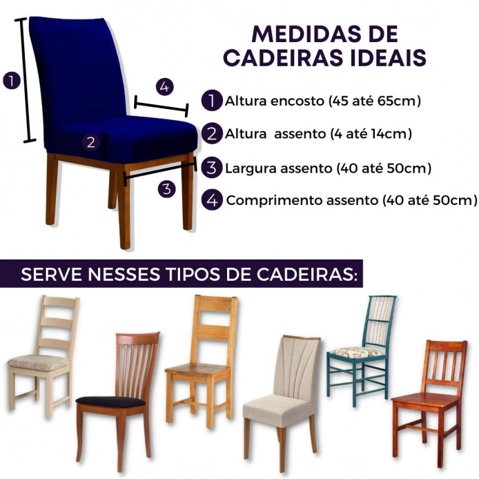 Capa Cadeira Jantar Veludo  Confort Plus - Azul Marinho
