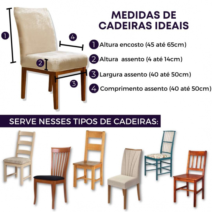 Capa Cadeira Jantar Veludo  Confort Plus - Marfim