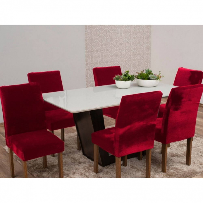 Capa Cadeira Jantar Veludo Premium - Vermelho